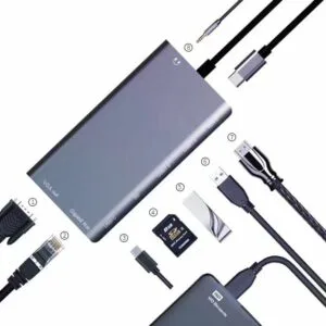 USB C 8-IN-1 Adapter HUB Type-C to 3.5mm AUX, USB 3.0, 4K HDMI, PD Charging, SD/TF Reader AT21300 Laptop Accessory, USB Hub (Grey) In Nairobi Kenya