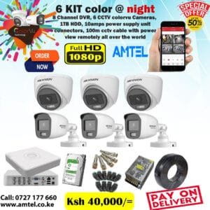 Hikvision 6 Cameras 1080P 2MP Full ColourVu CCTV Cameras Complete System Kit In Nairobi Kenya